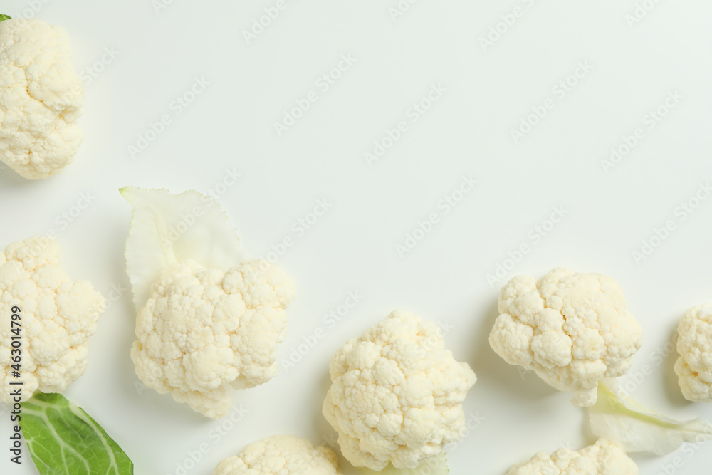 Flat lay composition with cauliflower on white background Flat lay composition with cauliflower on white background