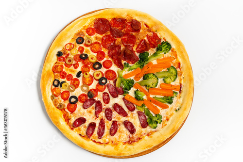 Pizza season 4 on a white background top view