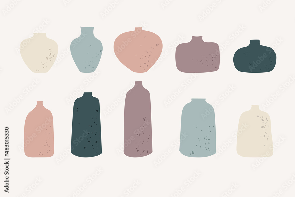 Collection ceramic vases. Isolated on beige background. Сeramic dishes for interior decoration. Illustration for restaurant menu, wrapping paper, post cards, advertising, packaging. Collection ceramic vases. Isolated on beige background. Сeramic dishes for interior decoration. Illustration for restaurant menu, wrapping paper, post cards, advertising, packaging.