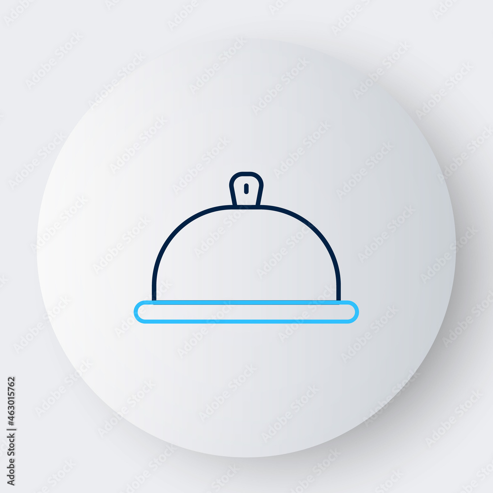 Line Covered with a tray of food icon isolated on white background. Tray and lid sign. Restaurant cloche with lid. Colorful outline concept. Vector Line Covered with a tray of food icon isolated on white background. Tray and lid sign. Restaurant cloche with lid. Colorful outline concept. Vector