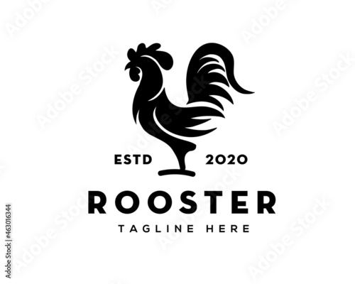 stand chickens rooster black silhouette vector logo template illustration