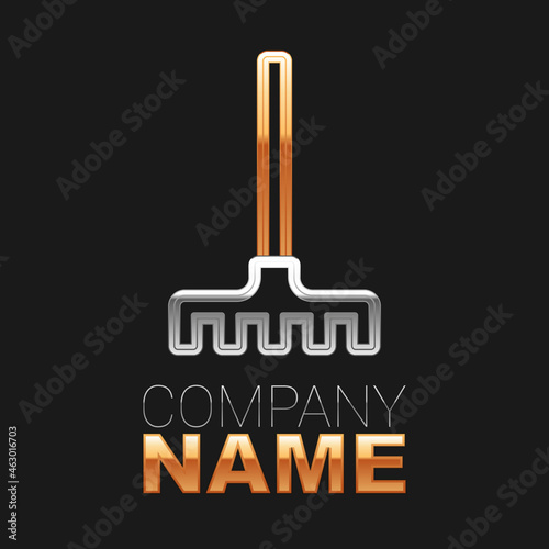 Line Garden rake icon isolated on black background. Tool for horticulture, agriculture, farming. Ground cultivator. Housekeeping equipment. Colorful outline concept. Vector