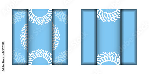 Greeting Brochure in blue with Indian white ornaments prepared for typography.