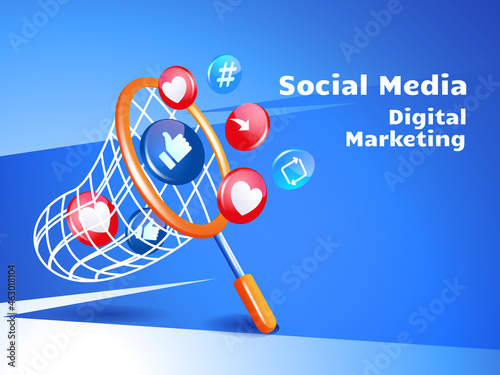Fishing net digital marketing social media concept
