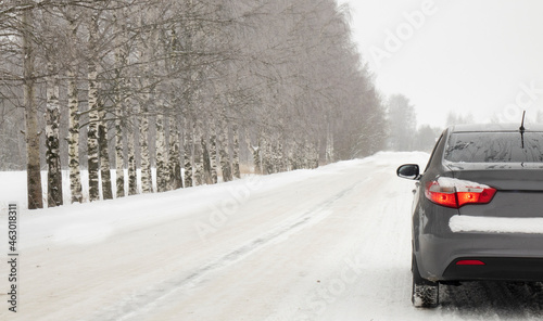 A car on a winter road. The concept of safe driving. © andreysha74
