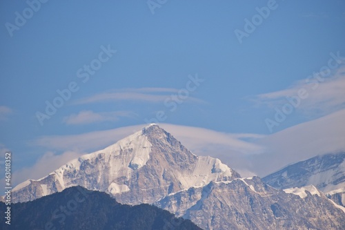 Panoramic Himalayan mountains view from Chandrashila summit  Chopta. Chandrashila is a peak in the Himalayan ranges in Uttarakhand state of India. It lies at an altitude of 12 083 ft from the sea