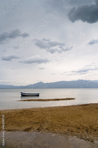 lonely boat on lake Prespa North Macedonia