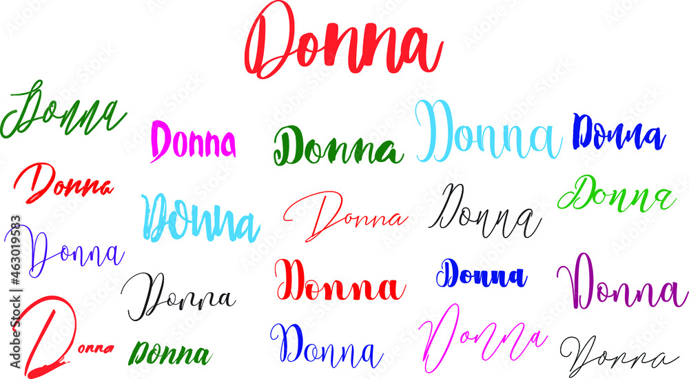 Donna Girl Name in Multi Fonts Typography Text
