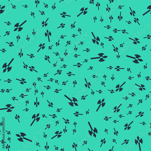 Black Medieval axe icon isolated seamless pattern on green background. Battle axe, executioner axe. Medieval weapon. Vector