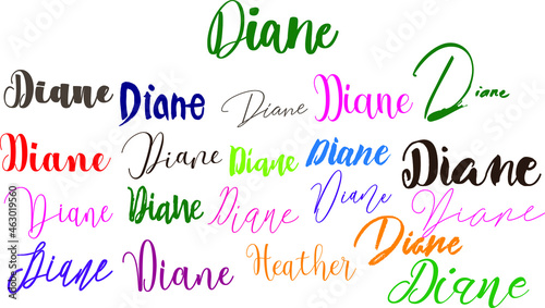 Diane. Girl Name in Multi Fonts Typography Text 
