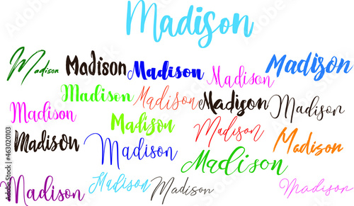 Madison Girl Name in Multiple Font Styles Typography Text