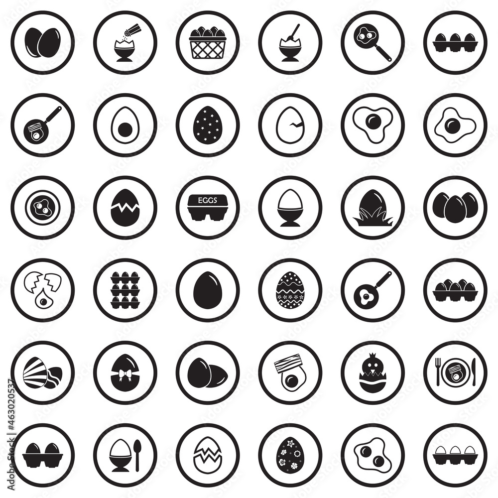 Eggs Icons. Black Flat Design In Circle. Vector Illustration. Eggs Icons. Black Flat Design In Circle. Vector Illustration.