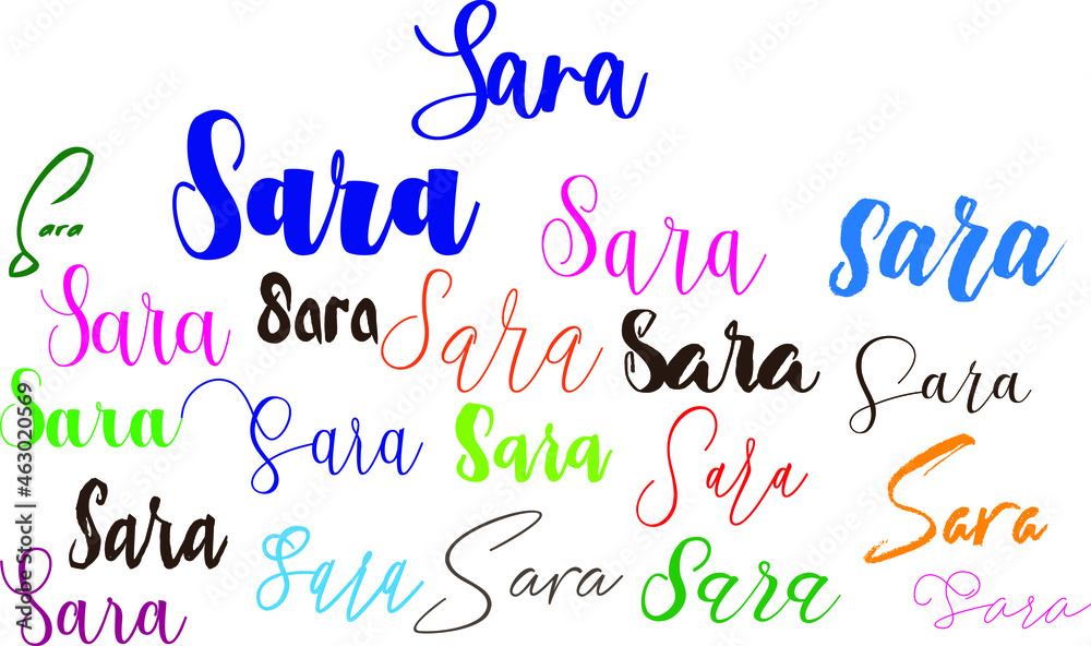 Sara Girl Name in Multiple Font Styles Typography Text