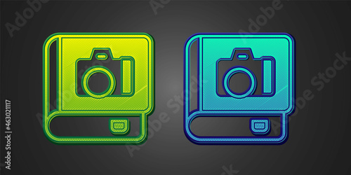 Green and blue Photo album gallery icon isolated on black background. Vector