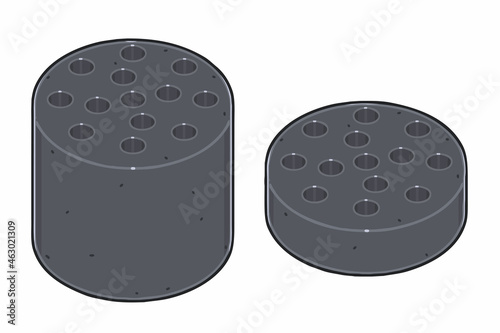 Briquette and Ignition coal. Vector line art illustrations set.