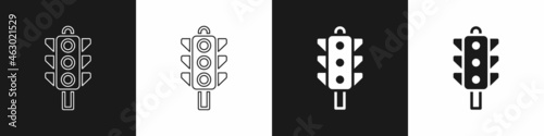 Set Traffic light icon isolated on black and white background. Vector
