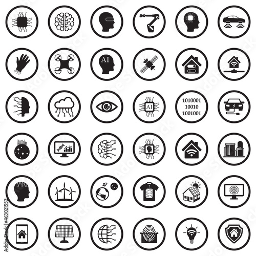 Future Icons. Black Flat Design In Circle. Vector Illustration.