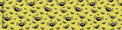 Banner with funny spiders. Halloween seamless pattern. Vector