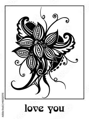 Graphics postcard black and white. Vintage wedding design