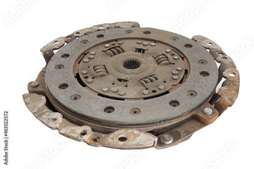 clutch disc in clutch basket assembly  isolated on white background