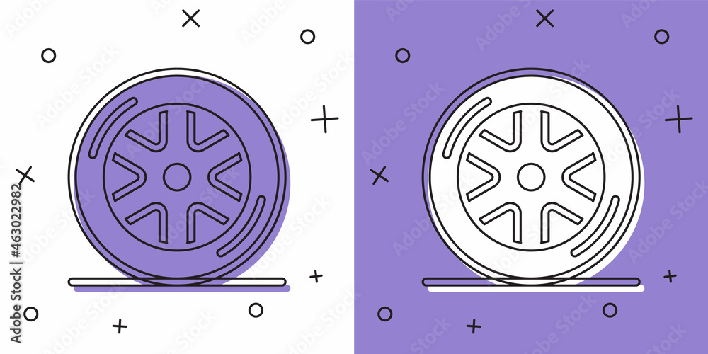 Set Car wheel icon isolated on white and purple background. Vector