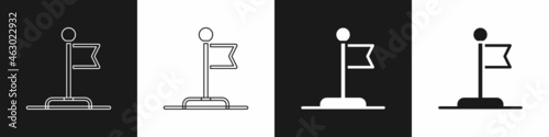 Set Flag icon isolated on black and white background. Victory, winning and conquer adversity concept. Vector