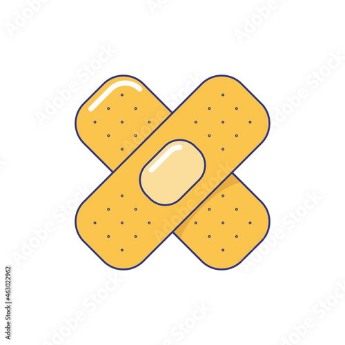 Crossed adhesive strip tape skin plasters for fixing. Sticky first aid medical bandage, vaccination campaign symbol cartoon vector illustration isolated on white background