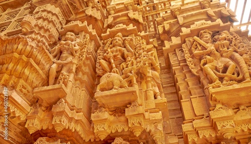 Sculpted exteriors of Jain temple inside Jaisalmer Fort