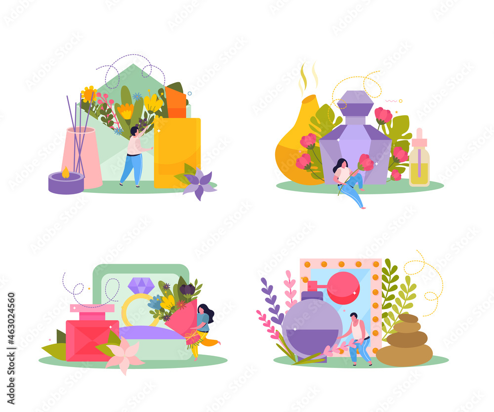 Naklejka premium Perfume Flat Compositions Set
