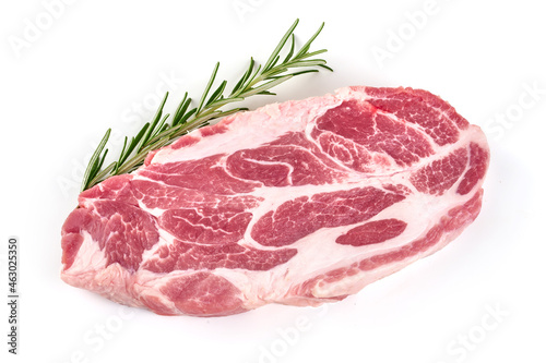 Raw pork steak, isolated on white background.