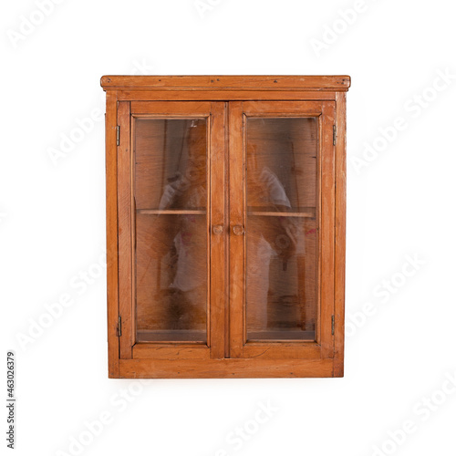 Vintage wood cabinet on white background