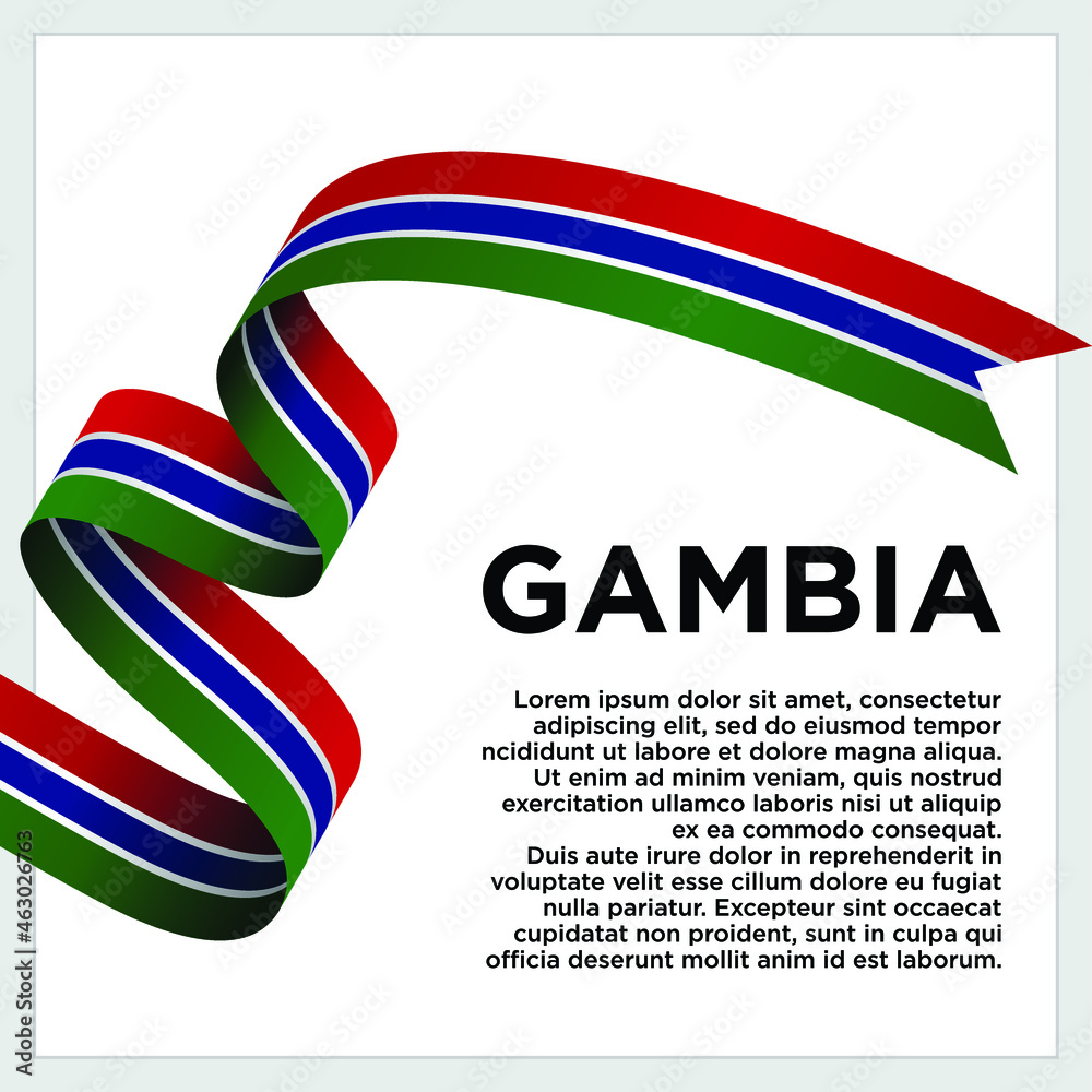 Obraz premium Happy Independence Day. Waving ribbon with Flag of Gambia, Template for Independence day. logo vector template
