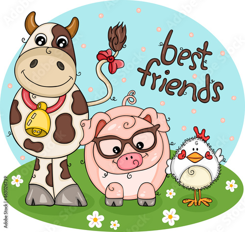 Cow, pig and chicken of best farm friends illustration
