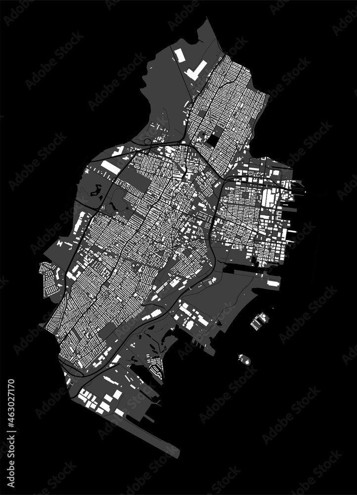 Jersey map. Detailed black map of Jersey city poster with streets ...