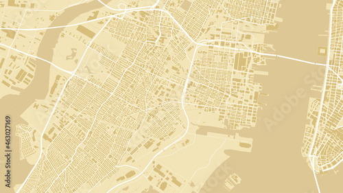 Yellow Jersey City area vector background map, streets and water cartography illustration.