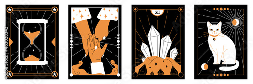 Mystic Cards On Black Background