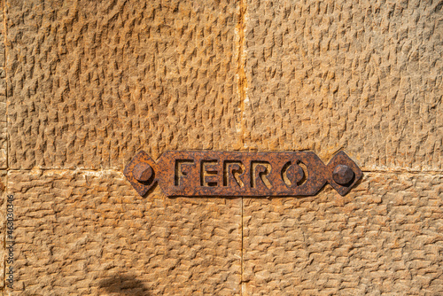 The fountain Labat Siscar, sign Ferro- Iron at the twelfth century Cistercian monastery of Santa Maria de Poblet, Catalonia. photo