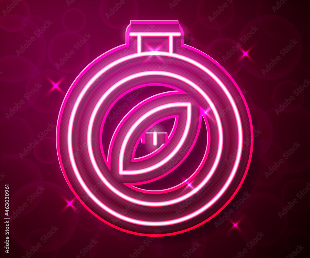 Glowing neon line Compass icon isolated on red background. Windrose navigation symbol. Wind rose sign. Vector