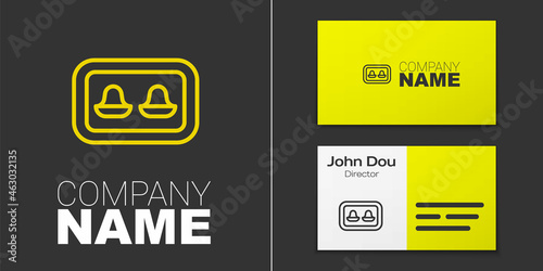 Logotype line Earplugs with storage box icon isolated on grey background. Ear plug sign. Noise symbol. Sleeping quality concept. Logo design template element. Vector