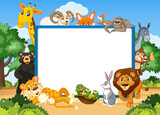 Empty banner with various wild animals in the forest