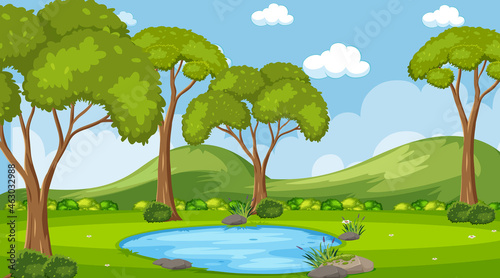 Blank landscape in nature park scene with pond