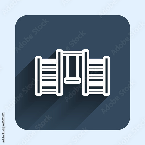 White line Wooden Swedish wall icon isolated with long shadow background. Swedish stairs. Blue square button. Vector