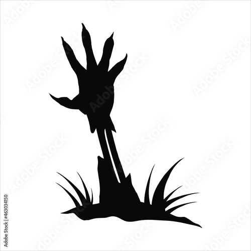 Zombie hand black silhouette. A zombie hand crawls out of the ground. Scary hand suitable for Halloween. Vector illustration isolated on white background. EPS 10