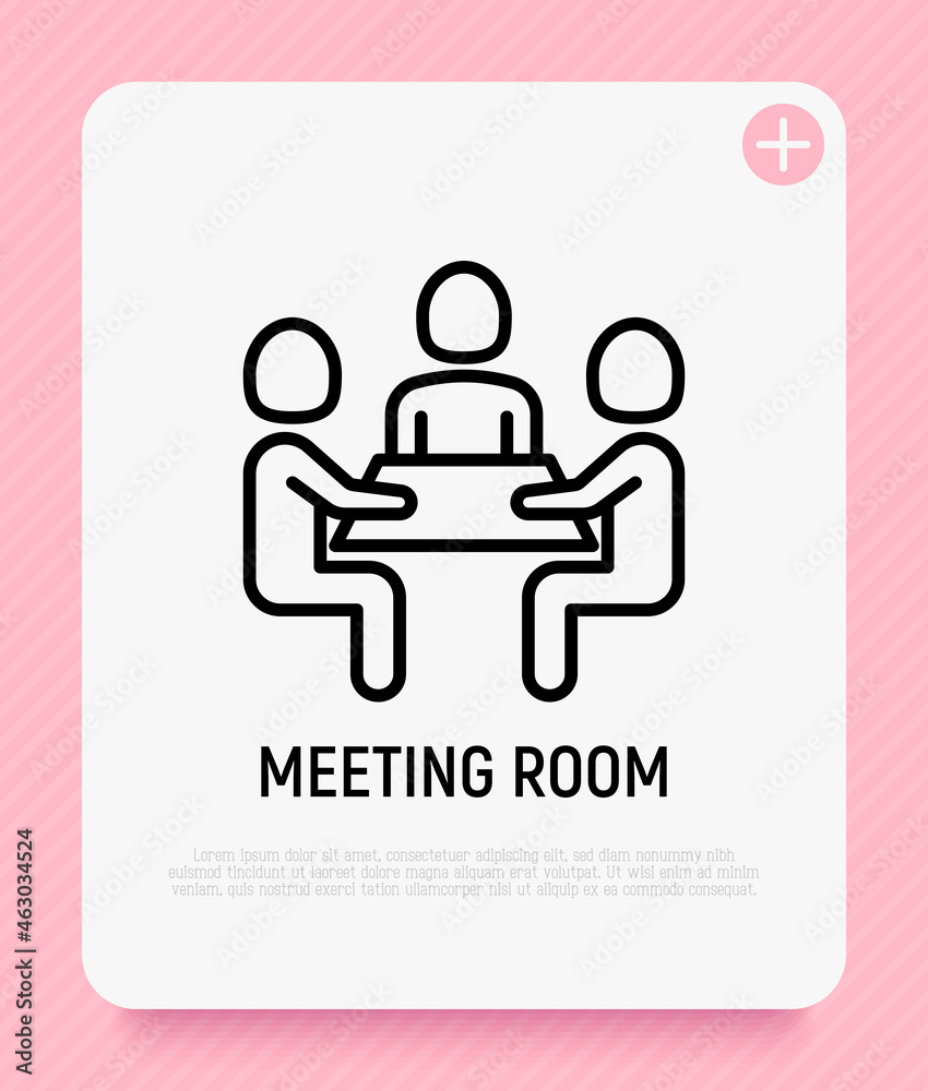 Meeting room thin line icon, group of people at training. Modern vector illustration. Meeting room thin line icon, group of people at training. Modern vector illustration.