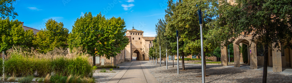 Entrance at the twelfth century Cistercian monastery of Santa Maria de Poblet, Catalonia. panorama