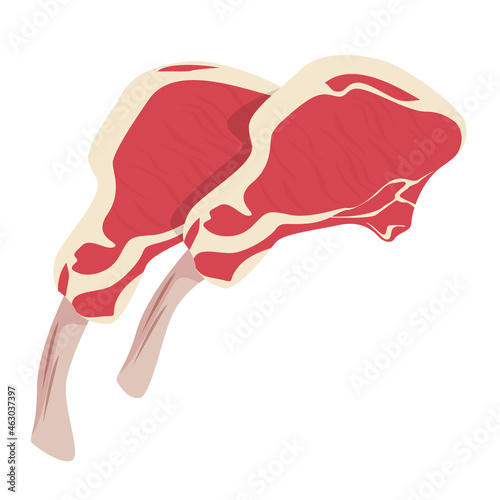 Raw lamb chop vector isolated. Uncooked meat, delicious ingredient. Red steak, full of protein product.