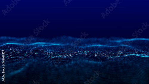 Futuristic technology wave. Digital cyberspace. Abstract wave with moving particles on background. Big data analytics. 3d rendering.