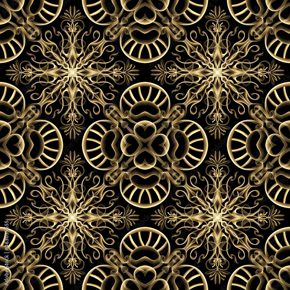 Seamless abstract geometric floral surface pattern in Golden color
repeating symmetrically. Use for fashion design, home decoration, wallpapers and gift packages. Seamless abstract geometric floral surface pattern in Golden color
repeating symmetrically. Use for fashion design, home decoration, wallpapers and gift packages.