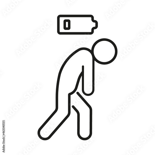 Tired person icon, line symbol. People with problem, burnout on work, stress. Low charge and lack battery energy from fatigue, exhausted. Vector