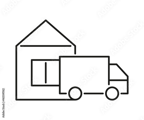 Home delivery van icon. Truck send order to house. Vector illustration